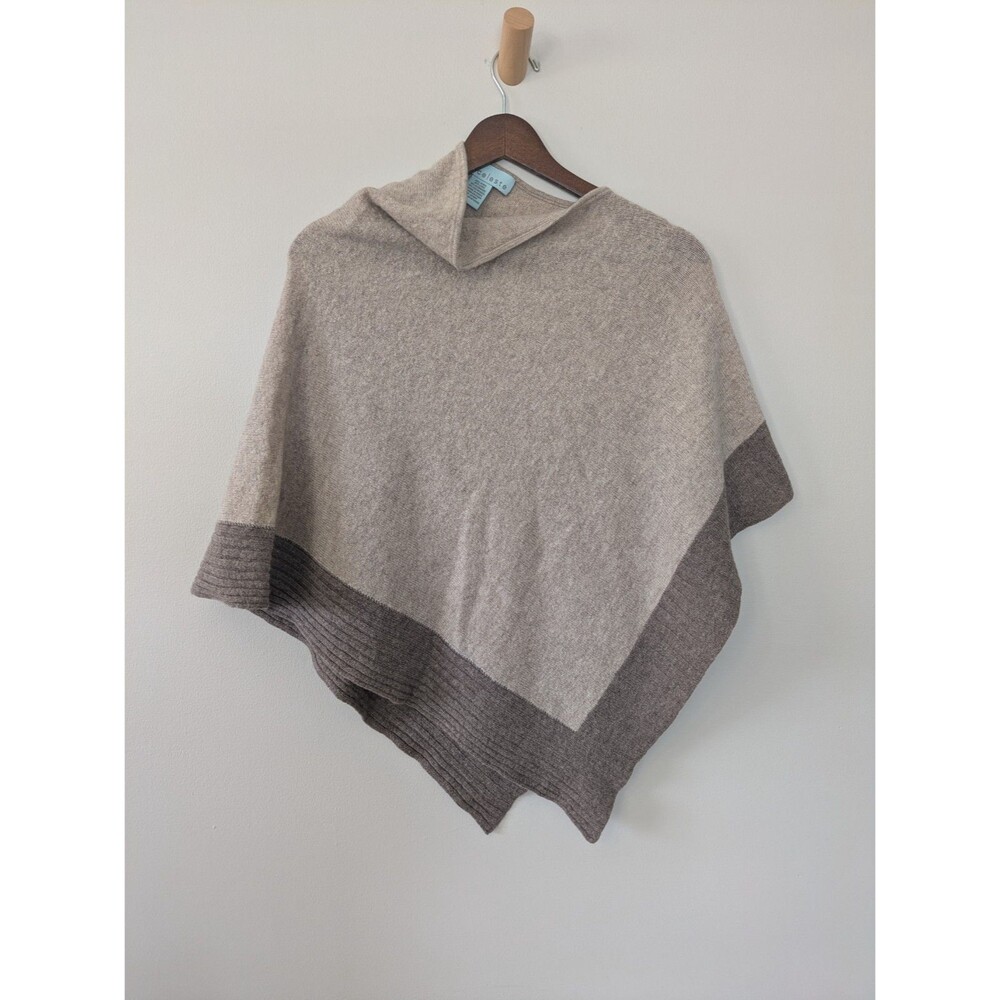 Celeste Womens Wool Cashmere Poncho One Size Tan Brown Shawl Quiet Luxury
